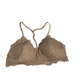 Aerie Beige Lace Padded Wireless Pull On Racerback Bralette Bra Size Large